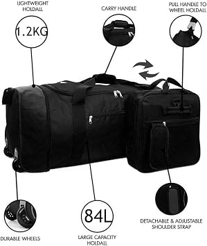 32 Inch Large Folding Wheeled Travel Sports Cargo Holdall Duffle Bag (0 Black)