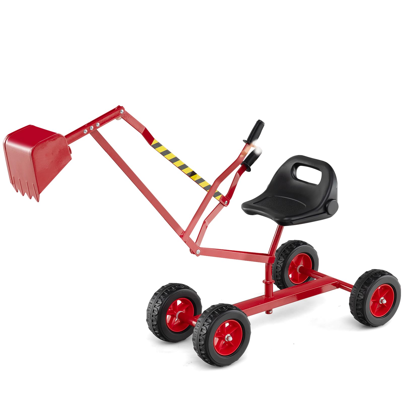 GOPLUS Juguete Excavadora para Niños, Juguete Construcción Infantil con Asiento Giratorio 360°, 2 Brazos y 4 Ruedas Antideslizantes, Mango de Goma, Arena Tierra Nieve, para Niños de 3+Años (Rojo)