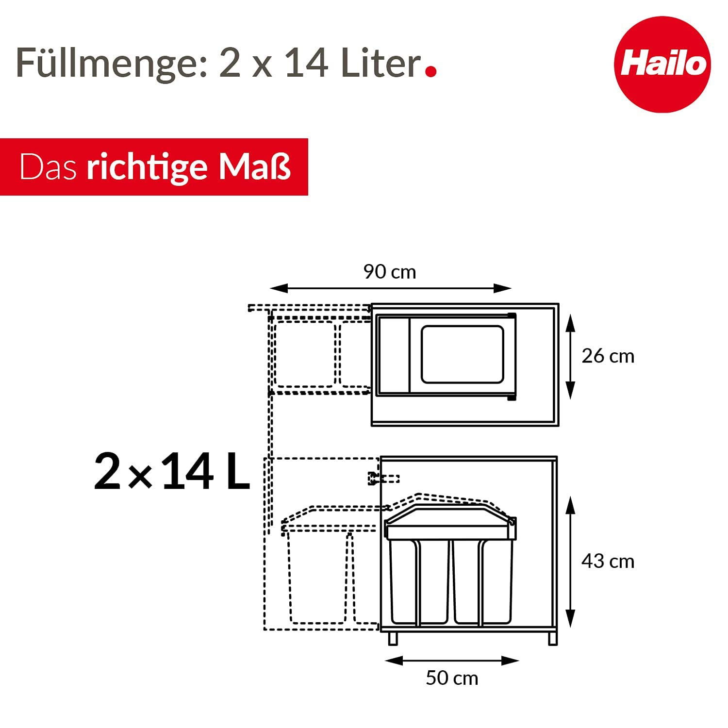 Hailo Multi-Box duo L Einbau-Mülltrennsystem - Doppelmülleimer, 2 x 14 Liter - mit ausziehbaren Inneneimern - 2-fach Abfalltrennsystem für die Küche - cremeweiß | 2 x 14 l, ausfahr- und aufnahmebereit