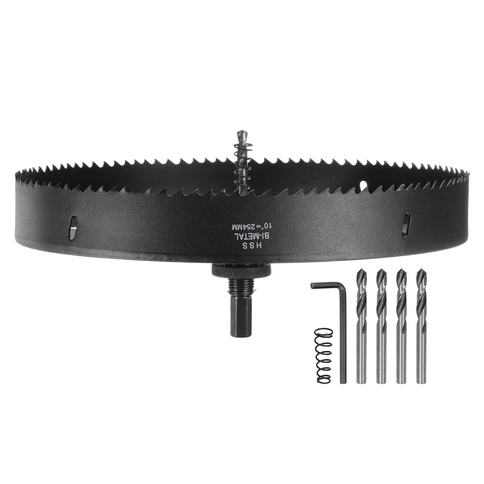 HARFINGTON Bi-Metal Hole Saw Kit 254mm (10") Hole Cutter Set with 1pcs 1/2" Hex Shank Arbor 5pcs 1/4" Center Drill Bits 2ps Springs 1pcs Wrench for