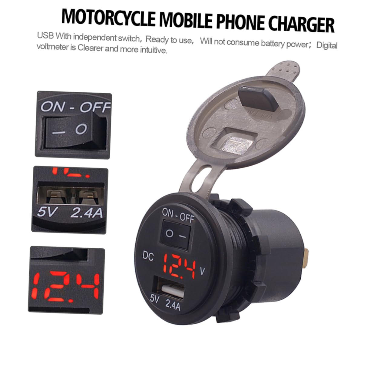 OSALADI 2pezzi Caricatore Usb Da Auto Con Display Digitale e Interruttore off Per Smartphone e Tablet Adatto e Veicoli Elettrici Lucciola Rossa