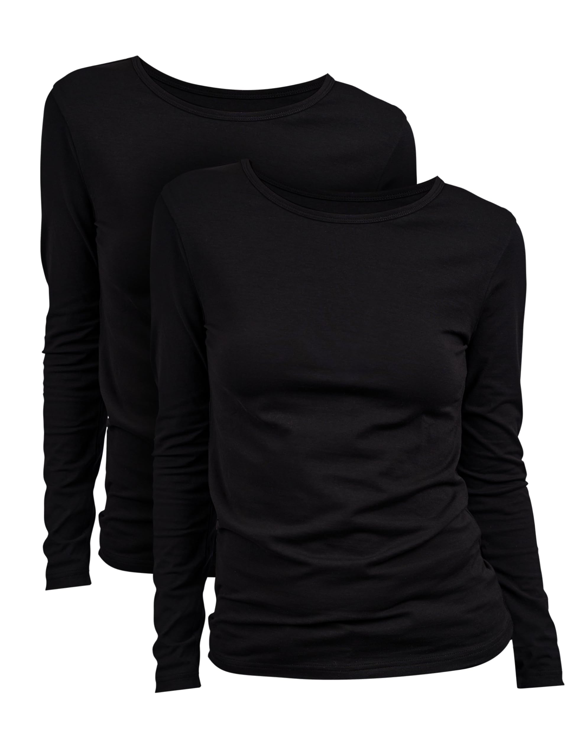 Basic Treasure 2-Pack Langarmshirts für Damen Schwarz, Longsleeve Baumwolle 95%, Langarmshirt Baumwolle, Basic Shirt L