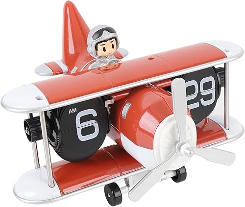 Miniatura 2 de Flip Desk Clock 12 Hours Retro Mechanical Design, Orange Red - Unique Airplane Shape, Large Numbers, Battery Powered, for Office and Study