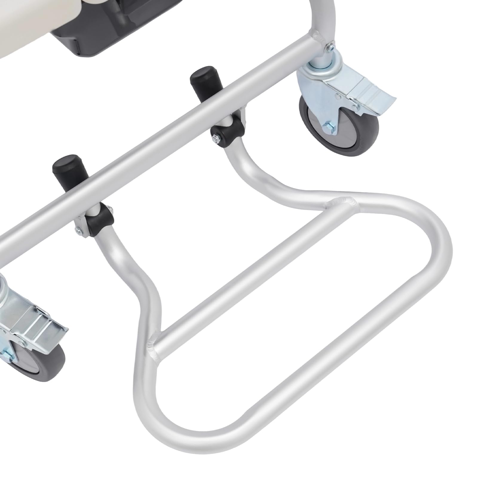 Taburete de ducha plegable con ruedas, silla de ruedas con accesorio de inodoro, 150 kg, soporta 4 ruedas con frenos, aleación de aluminio, impermeable, para personas mayores y con movilidad reducida