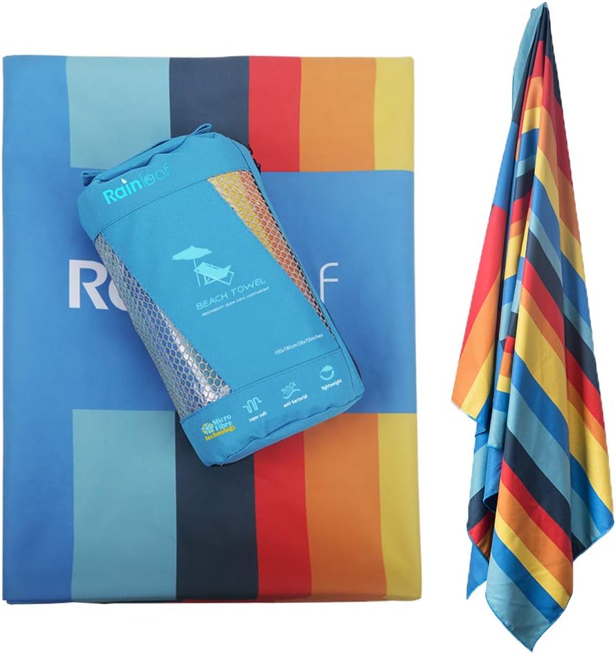 Rainleaf Microfiber Beach Towel Compact Travel Towel Fast Drying Swimming Towel Lightweight Sports Towel Pool Towel,Super Absorbent - Ultra Compact. Rainbow,40x 70 inches