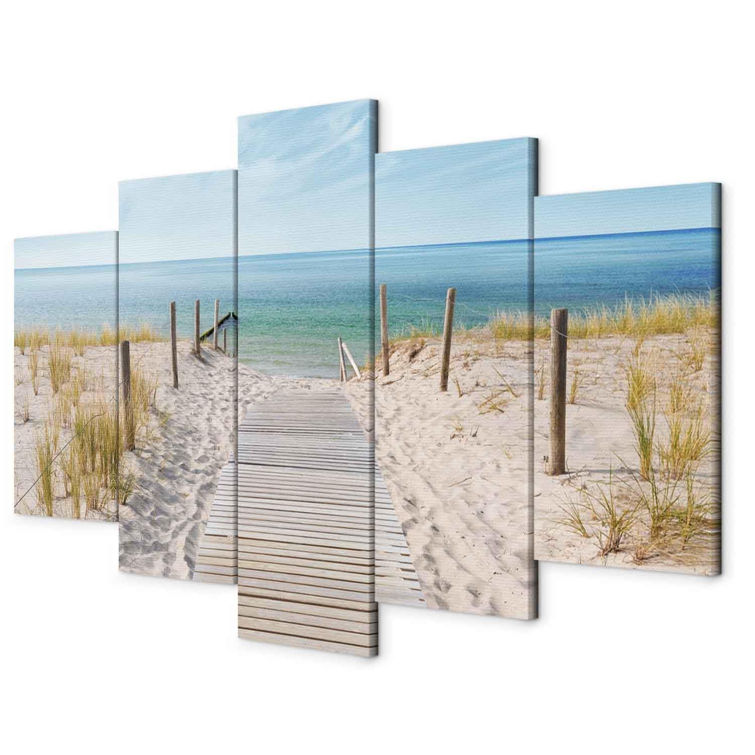 Cuadros B&D XXL - Cuadro en Lienzo Playa Mar 200x100 cm 5 Piezas - Impresión Cuadros decorativos Decoracion Decorativo para Pared modernos dormitorios de Pared - Paisaje Naturaleza mar c-B-0051-b-n