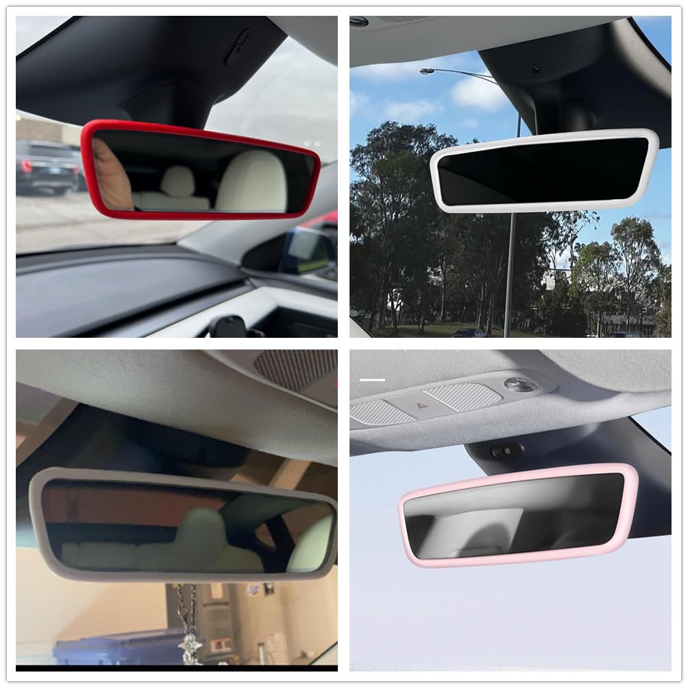Osłona na lusterko wsteczne samochodu, silikonowa osłona lusterka wstecznego do wnętrza samochodu, osłona ochronna kompatybilna z modelem 3 Model Y, urocze akcesoria samochodowe (czerwona)