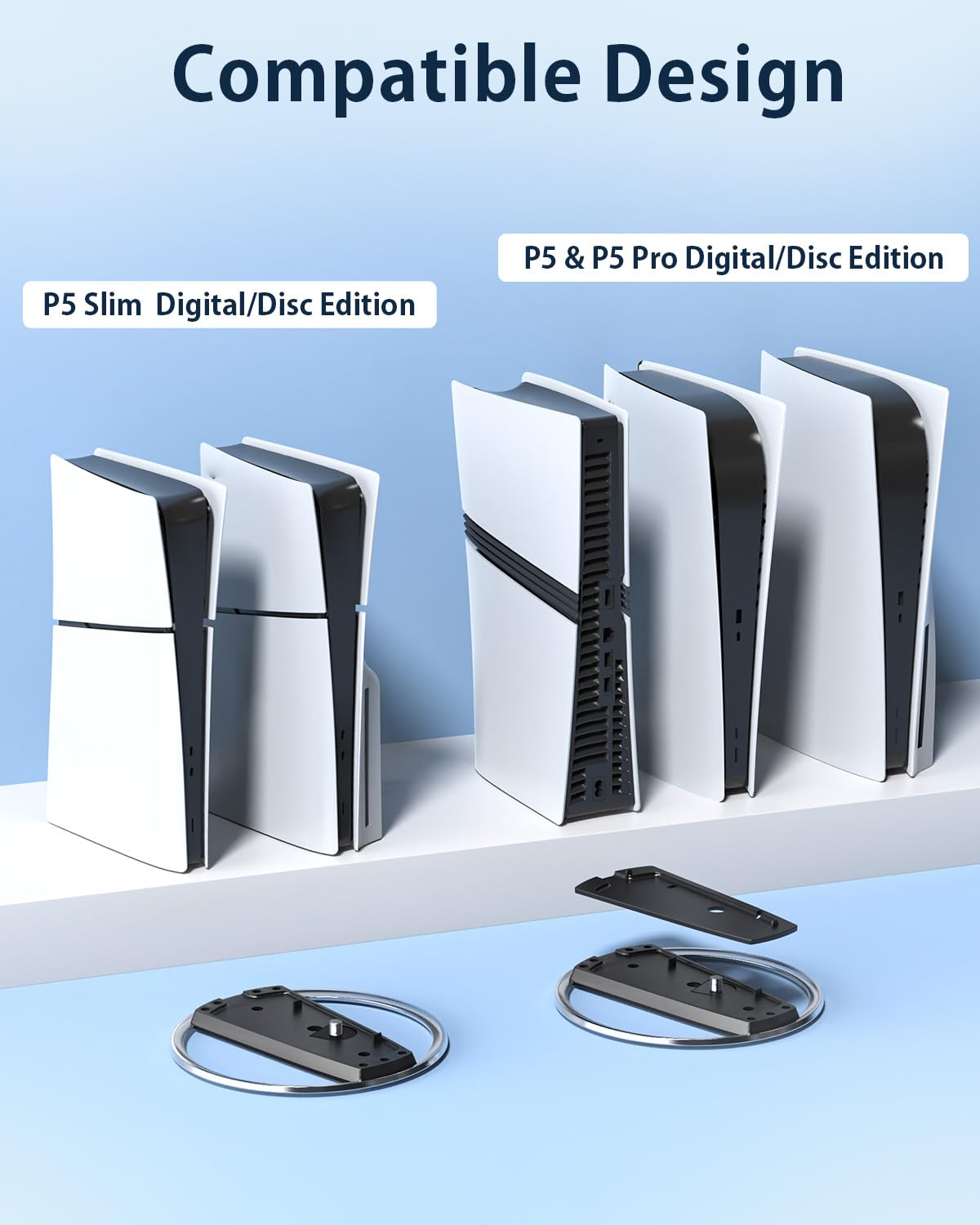 Soporte vertical compatible con disco PS5 y digital/PS5 Slim Disc y digital, base antideslizante de repuesto para consola Playstation 5 con tornillo, diseño minimalista