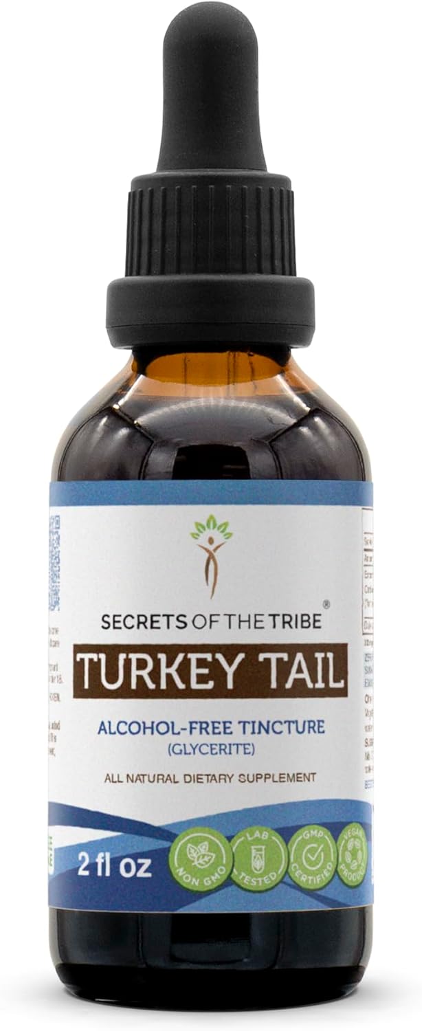 Secrets of the Tribe Turkey Tail Tincture Alcohol-Free Extract, Wildcrafted Turkey Tail (Trametes Versicolor) Dried Mushroom (2 fl oz)