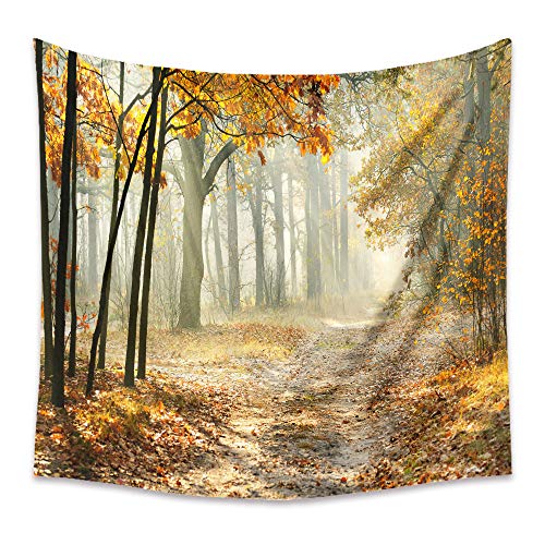 Tapiz de pared de otoño, camino bosque, grande, 180 x 230 cm, paisaje natural, para colgar en la pared, diseño de árbol, amanecer, decoración de pared Cover