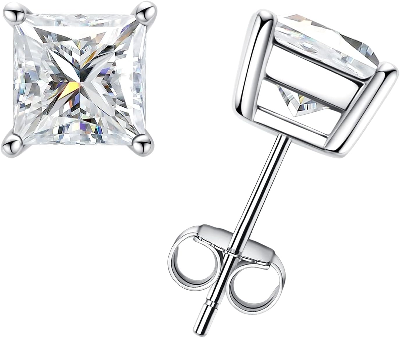 AnuClub 1.2-4cttw 10K Post Princess Cut Moissanite Stud Earrings for Women, D Color VVS1 925 Sterling Silver Earrings