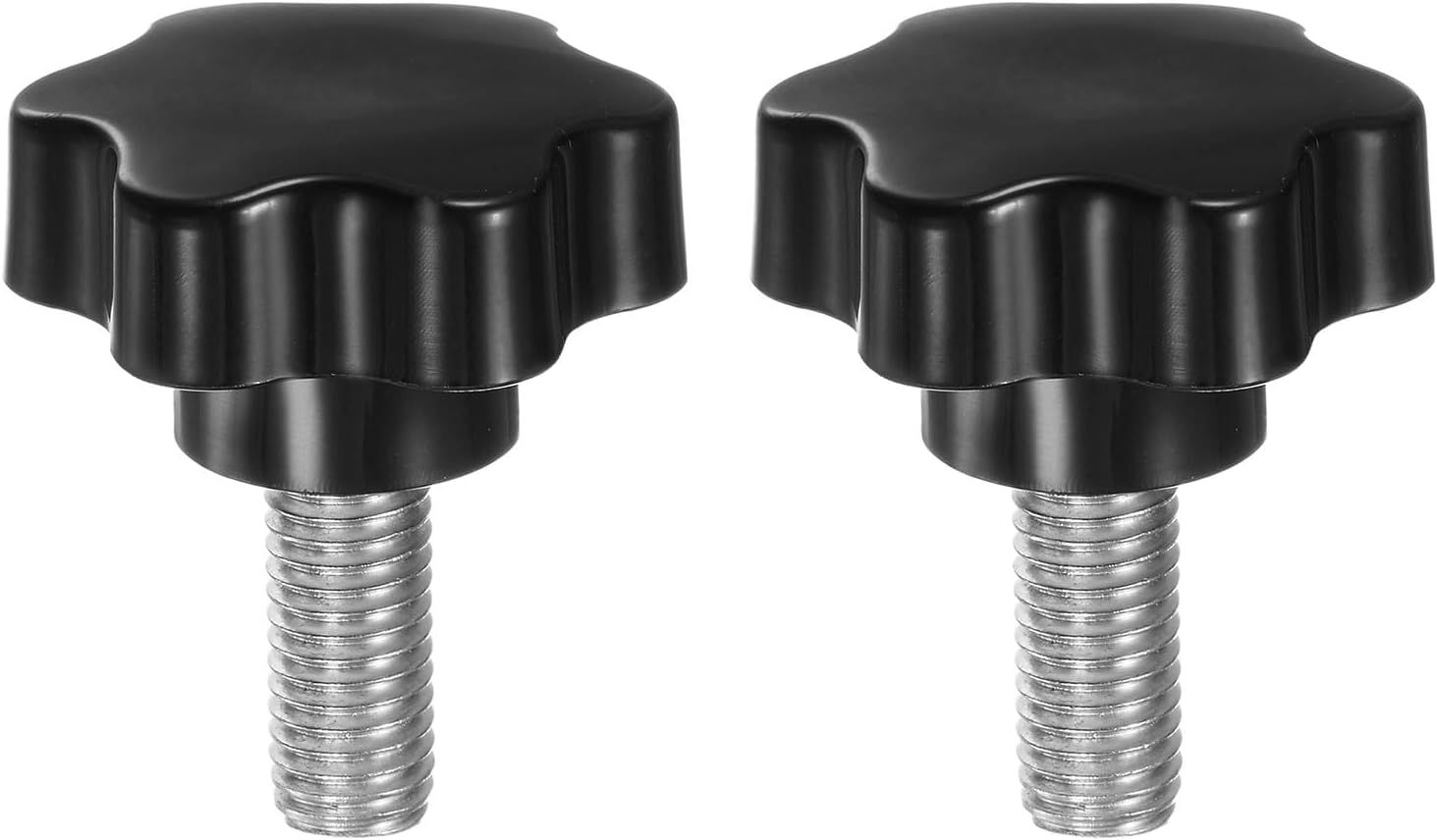 sourcing map 2pcs Star Knobs M12 x 30mm 304 Stainless Steel Threaded Stud 46mm Plastic 6-Star Head Hand Tightening Thumb Screw Clamping Jig Knob Handle, Black
