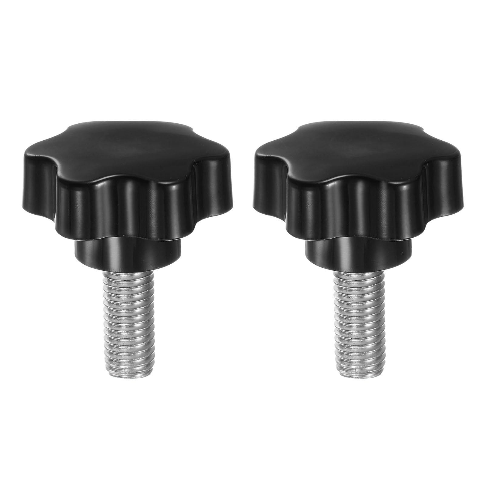 sourcing map 2pcs Star Knobs M12 x 30mm 304 Stainless Steel Threaded Stud 46mm Plastic 6-Star Head Hand Tightening Thumb Screw Clamping Jig Knob Handle, Black