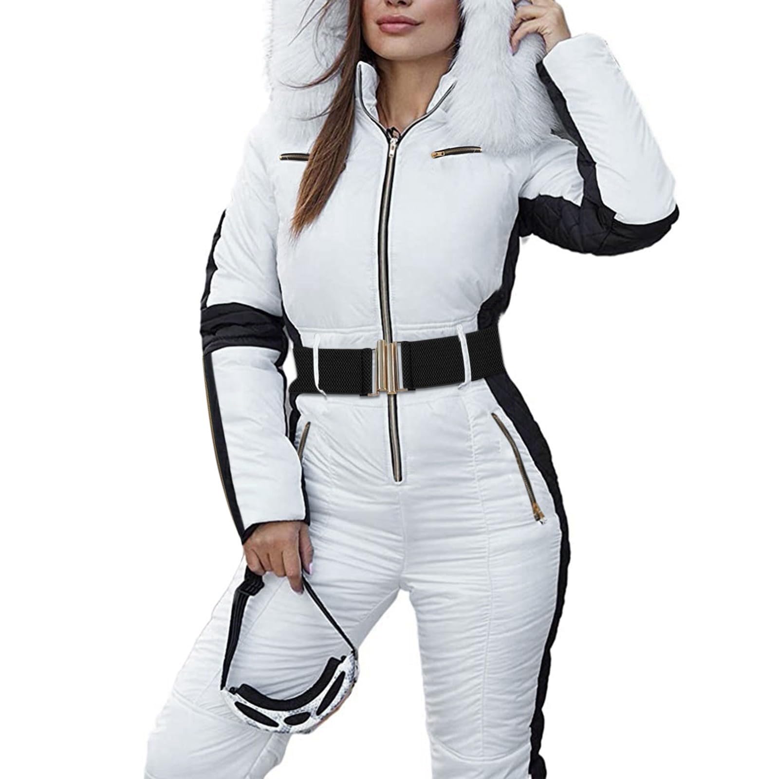 Generisch Damen Skianzug Einteiler Wasserdicht Isoliert Schneeanzug Skioverall Warm Winter Ski Overall Mit Pelzkragen Winddicht Reißverschluss Für Outdoor Sport Thermo Skibekleidung Snowboarden