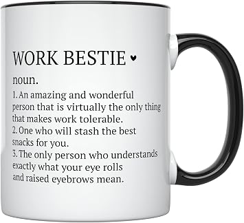 YouNique Designs Work Bestie Mug Funny Coffee Mug, 11 oz, Best Friend Birthday Gift for Women, Bff & Friendship Gift for Women, Coworkers Coffee Cup Black Handle