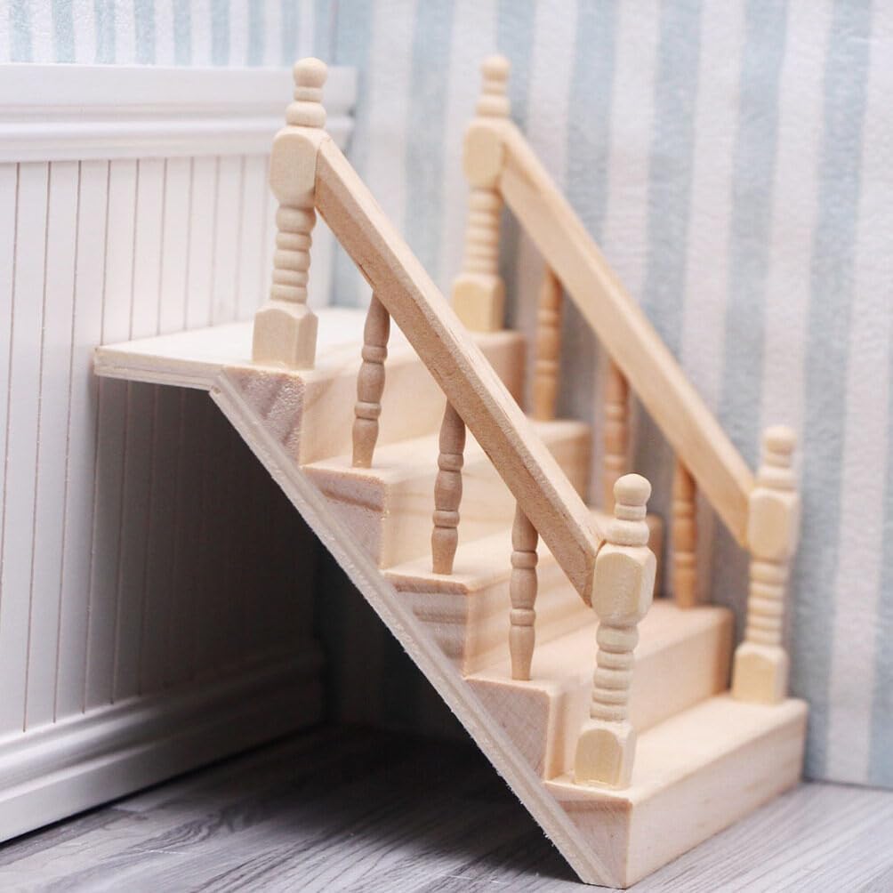Toyvian Mini House Staircase Wooden Handrail Miniature Staircase 4.72 X 4.13 X 3.93 in Dollhouse Furniture Mini Dollhouse Accessories Desktop Ornament for Playhouse Decor