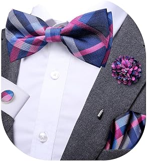 Mens Bowtie and Lapel Pin Set Woven Pretied Bowtie and Handkerchief Cufflinks Wedding Suit Formal