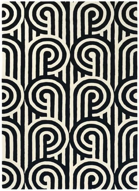 10x14 Ft Hand Tufted Wool Area Rug, Modern Abstract Black & White Geometric Pattern, Premium Handmade Carpet for Living Room Bedroom & Home Décor