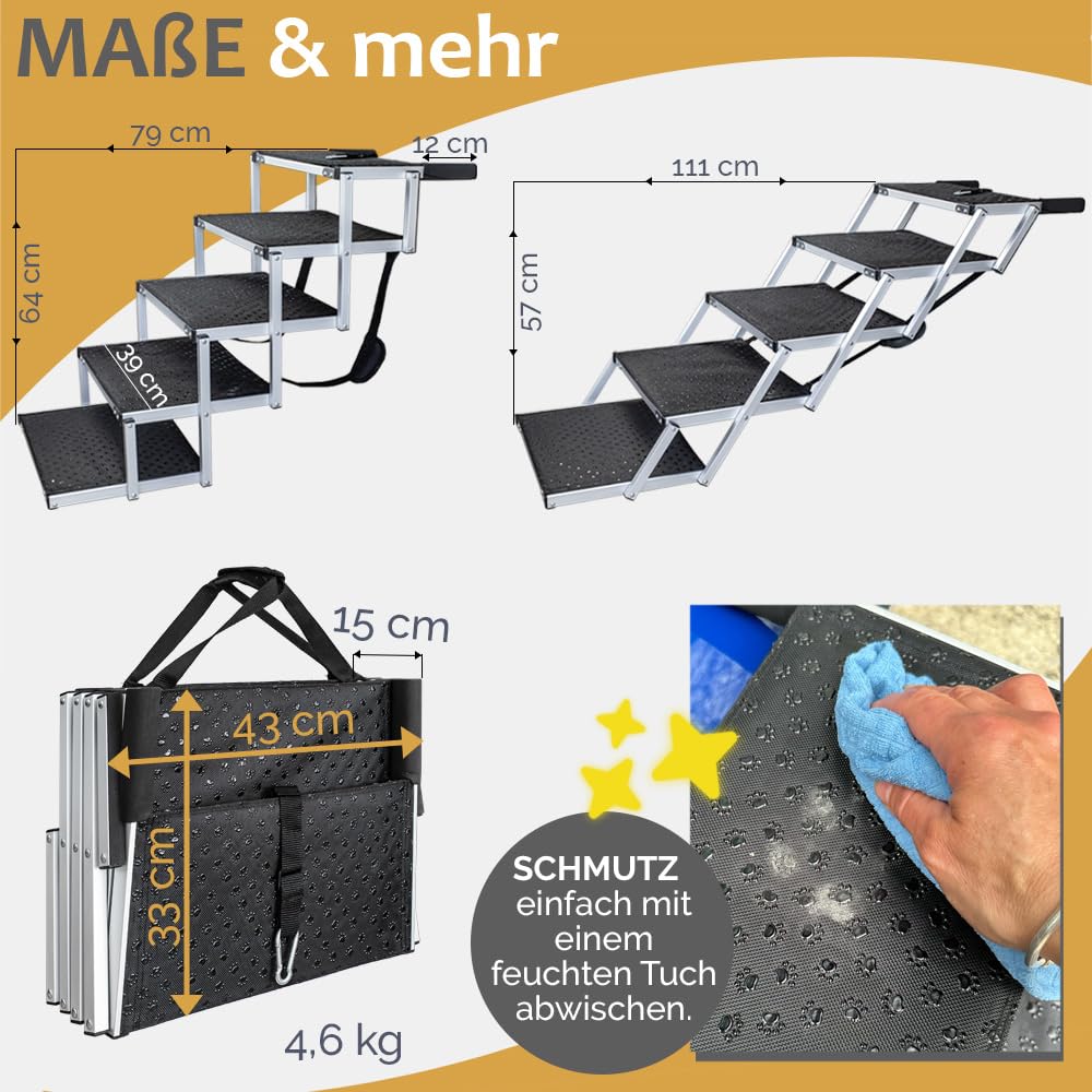 Petigi Auswahl Hunderampe für Auto, Aluminium, Hunde Rampe, Hundetreppe, SUV, rutschfest, Belastbarkeit 50 kg, 70 kg, 90 kg oder 150 kg
