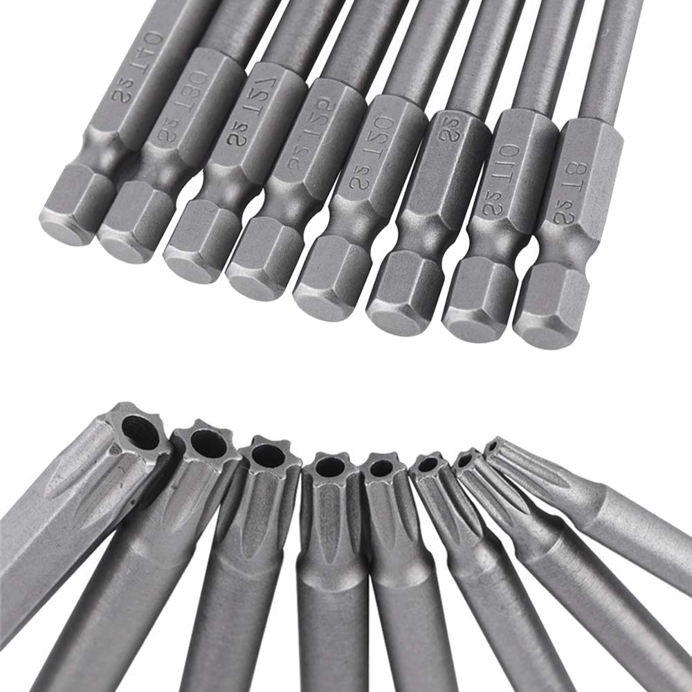 8-tlg. Torx-Bits-Set, T8 Bis T40, 150 Mm Lang – Magnetisch, Für Sechskant-Schraubendreher