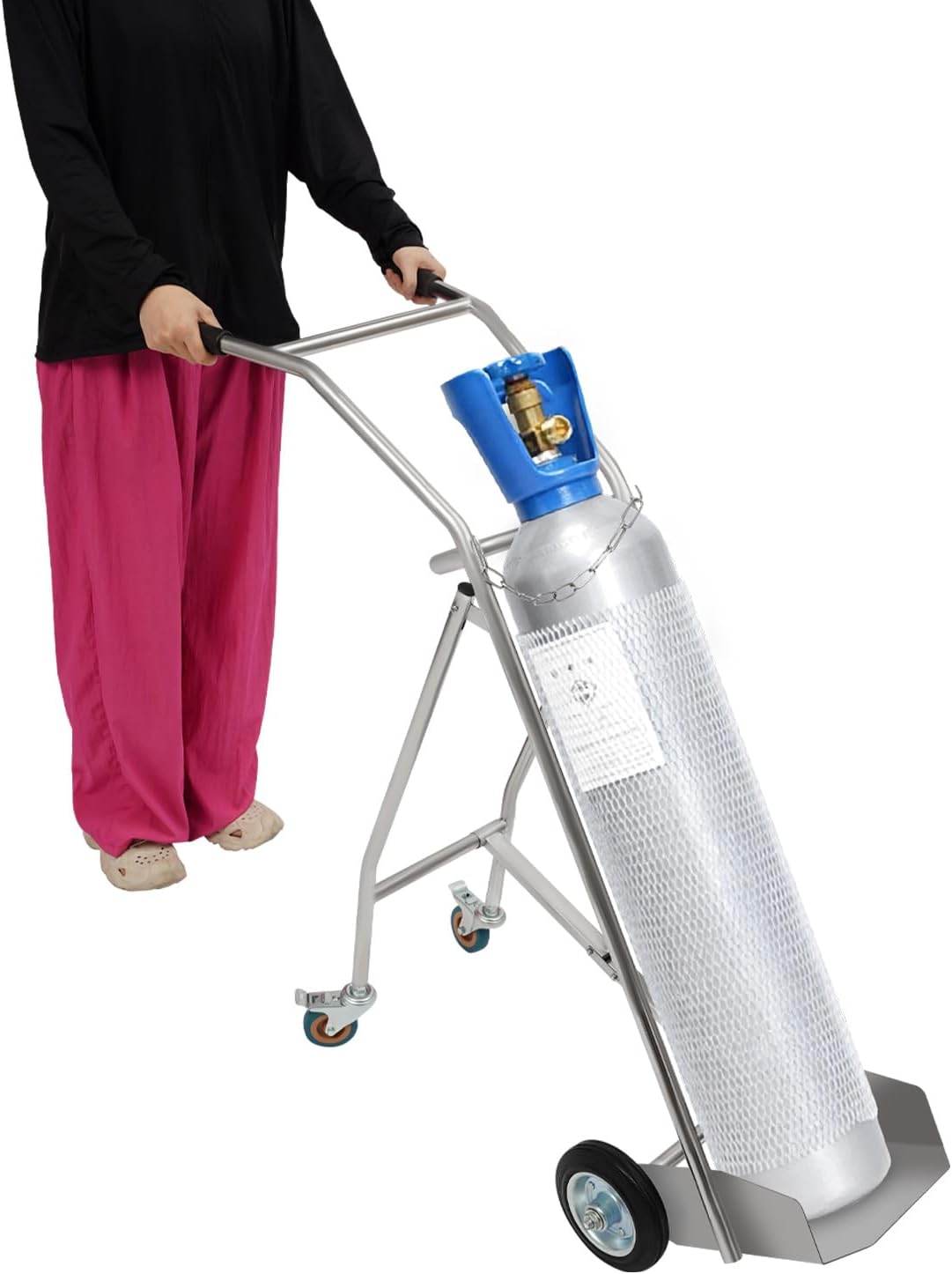 Oxygen Tank Cart Dolly with Handles, Stainless Steel Gas Cylinder Cart Trolley Truck with Wheels, Multi Function Handcart for Hospitals, Clinics