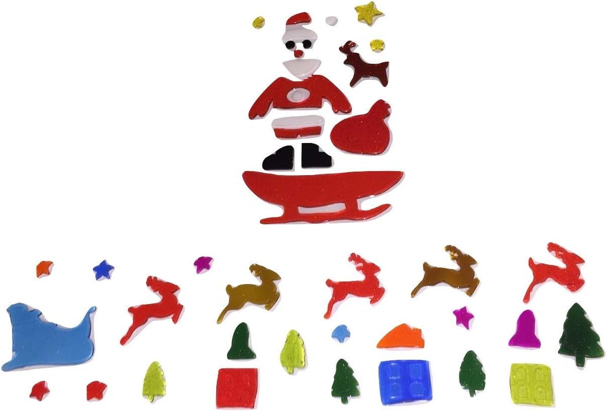 Christmas Reusable Gel Window Clings with Glitter 2 Pack