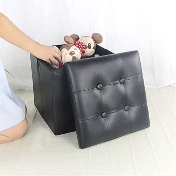 Footstools & Ottomans Storage Ottoman,Faux-Leather Cube Ottoman Footrest Stool Tufted Footstool Storage Box With Lid For Living Room (Color : Black)