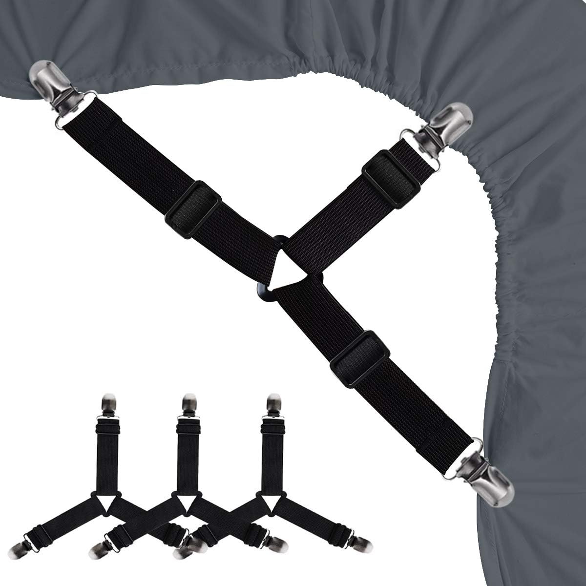Triangle Bed Sheet Fixer, 4 Pieces, Adjustable Elastic Straps with Metal Clips, Non-Slip Grippers for Secure & Wrinkle-Free Bedding-image-35
