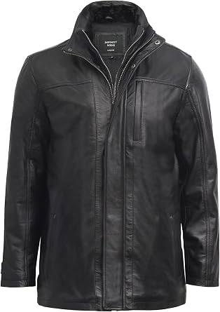 BRANDSLOCK Mens Genuine Leather Biker Parka Jacket Retro