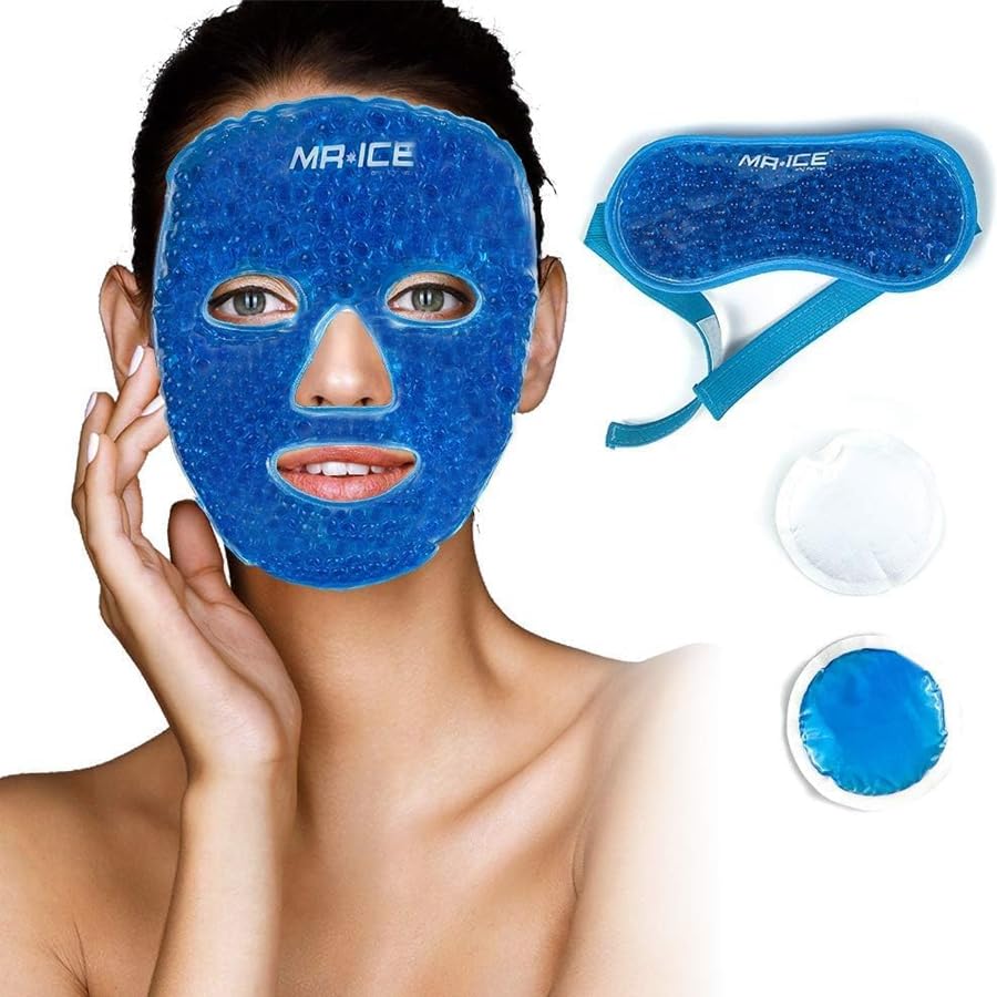 Ice Pack Face Cooling Mask Reusable Gel Hot Cold Pack for Swollen Face, Jaw Pain, Headaches, Migraines, Hot Flashes, Acne, Sinus, Blepharitis, Dry Face, Stress Relief (Blue)