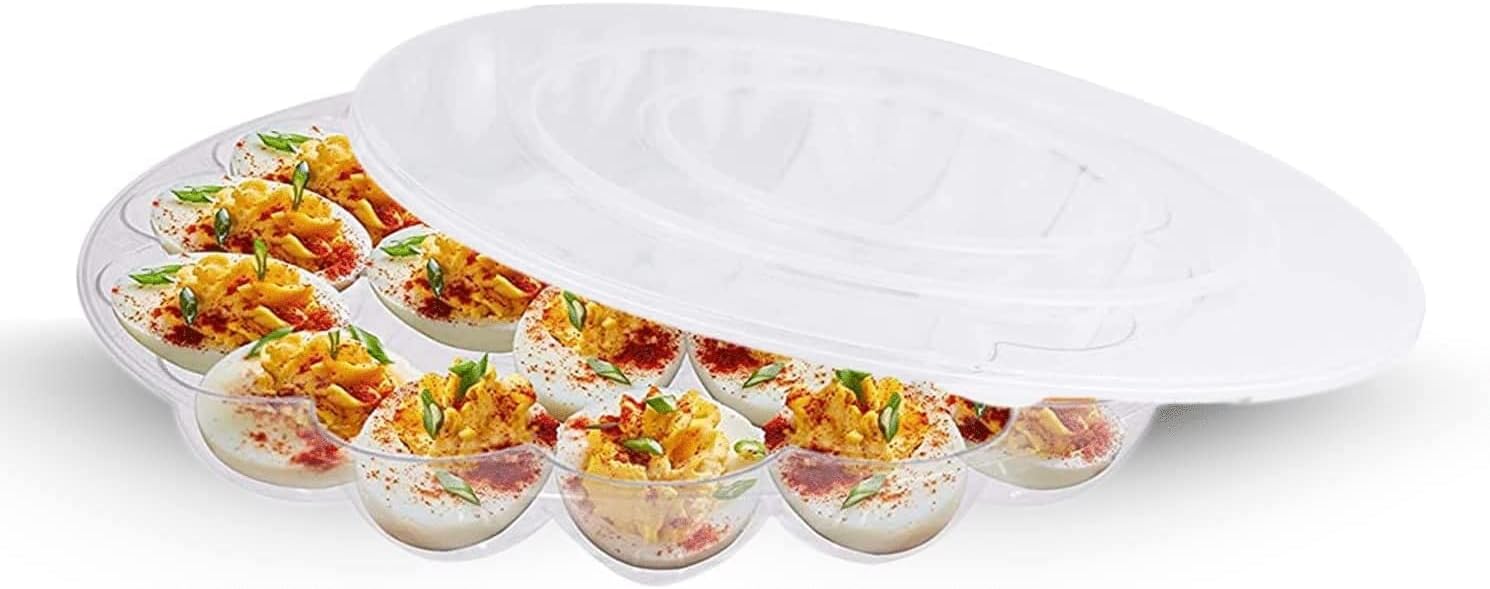 Pro Dispose Deviled Egg Tray Platter Egg Tray Devil Egg Carrier Holds 24 Eggs With Lid - 2 Pack