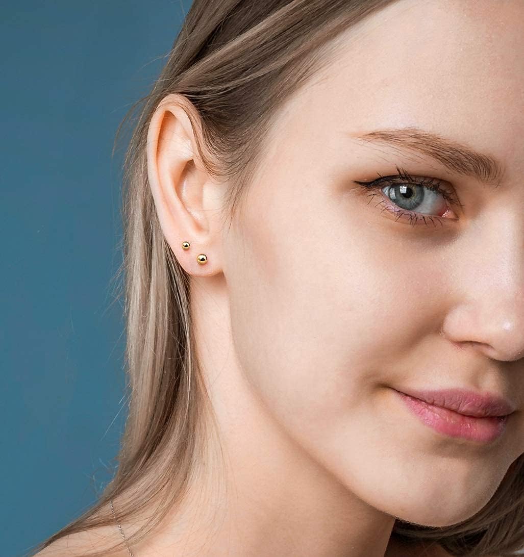 JINERA - Juego de 5 pares de aretes tipo dormilona para mujer, chapados en oro y plata de 14 quilates, aretes pequeños de perla, aretes de tuerca pequeños para cartílago, hipoalergénicos, ligeros, con 6