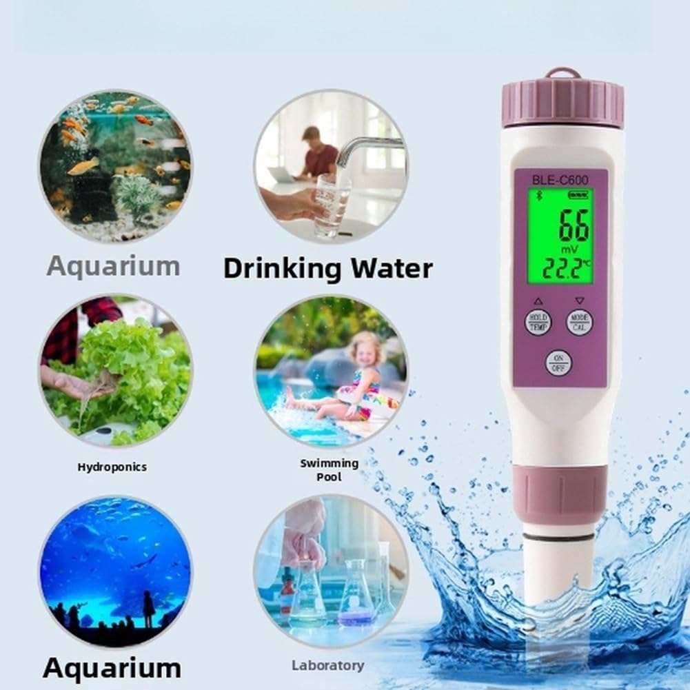 Analizzatore di qualità dell'acqua 7 in 1 con sale pH per test Sg Orp Salvataggio automatico dei dati e mobile per acquario, piscina, idroponica, acqua potabile, come mostrato