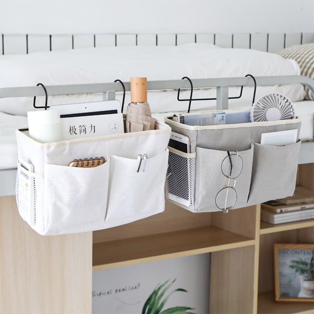 BD STORE Bedside Hanging Storage Caddy Organizer – Multi-Pocket Bedside & Sofa Side Bag with Metal Hooks for Dorm Rooms, Bed Rails, and Home – Holds Books, Phones, Tablets, Remote, Keys & Essentials 4