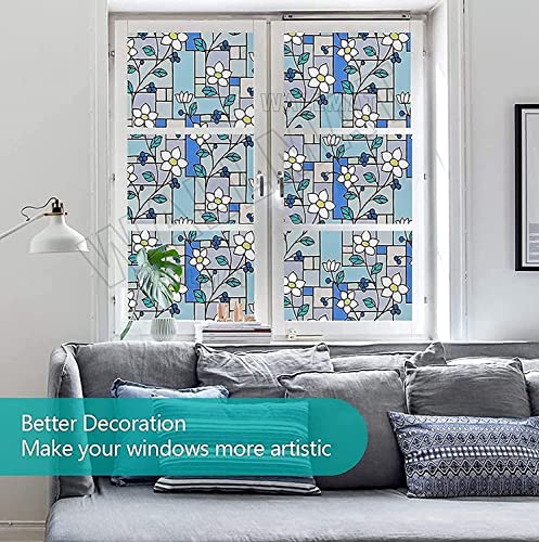 Image of WALLMATE Self Adhesive Window Film Frosted 3D Glass Door Window Frosted Film for Home /Office /Bathroom & Living Room Multicolor Frosted Film (24 x 90 Inch, Jasmin Flower)