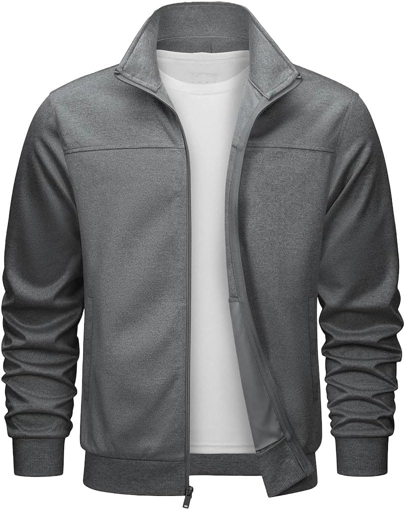 Men's Spring Autumn Track Jacket Lightweight Full Zip Sports Running Athletic Workout