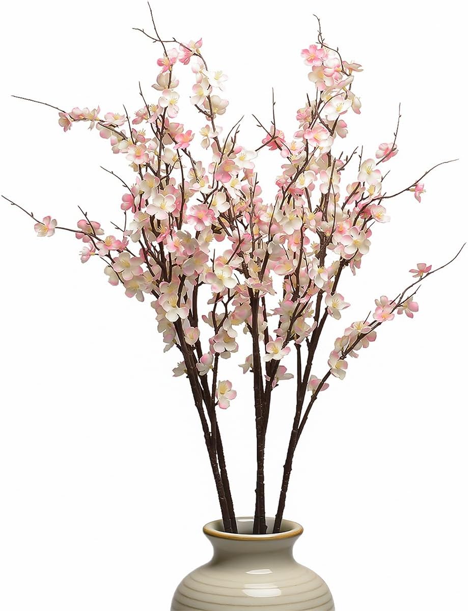 CLONG Artificial Cherry Blossom Branches for Vase Faux Cherry Blossom Stems Long Stem Artificial Flowers for Tall Vase (5, Pink)