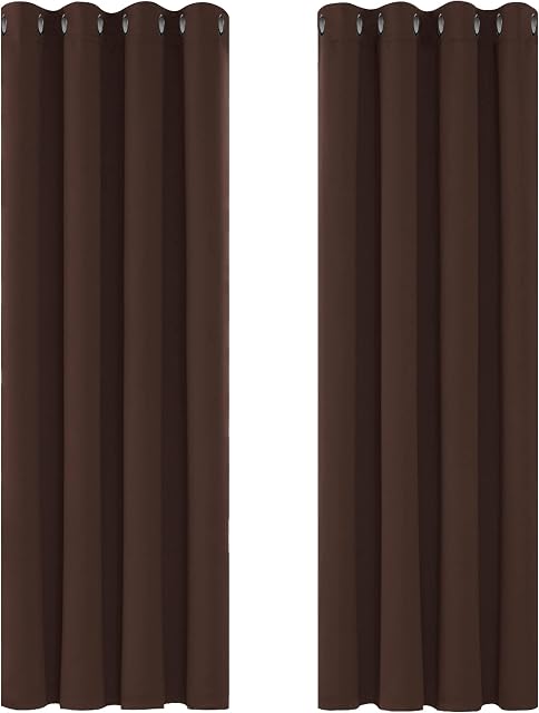 Deconovo Super Soft Solid Thermal Insulated Blackout Curtains Room Darkening Window Treatments Ring Top Curtains for Bedroom 52"x 63" Chocolate 1 PAIR