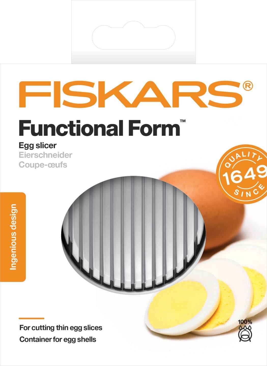 Fiskars Egg Slicer, Synthetic Material/Stainless Steel, 13.3 x 12 x 4.2 cm, Functional Form, White, 1016126