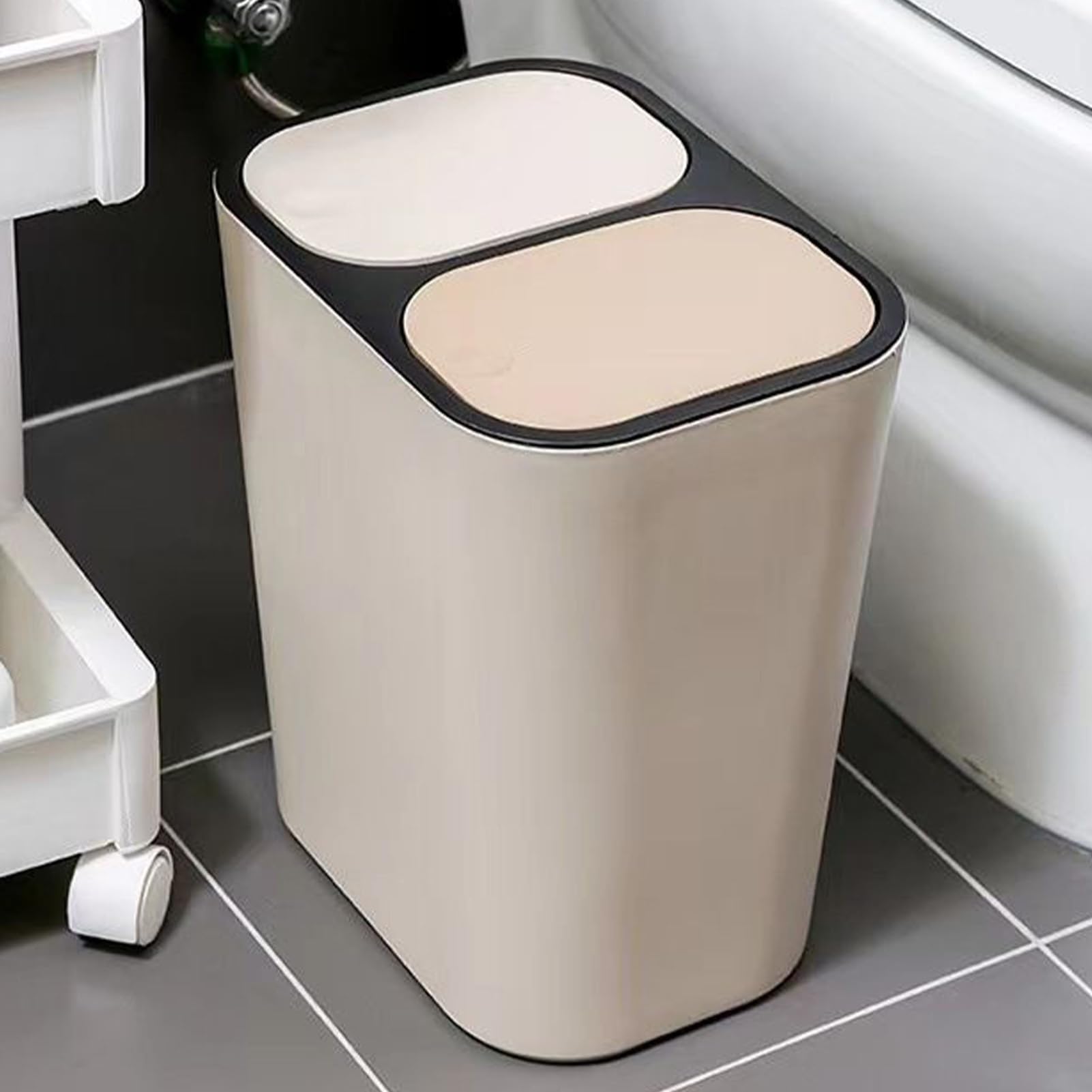 Kosz Na Odpady Z Funkcją Recyklingu Kosz Na Odpady Z Dwiema Komorami | 18 litrów Kosz z Pokrywami Przyciskowymi do Kuchni Prania Miejsca Pracy Jadalni Sypialni Kampera Garażu Tarasu Domu