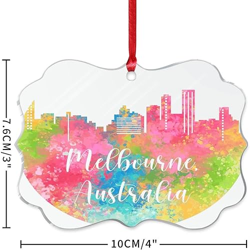 Miniatura 3 de Australia - Melbourne - Adornos colgantes de horizonte de la ciudad, adorno de Navidad, recuerdo de vacaciones, divertido adorno acrílico redondo