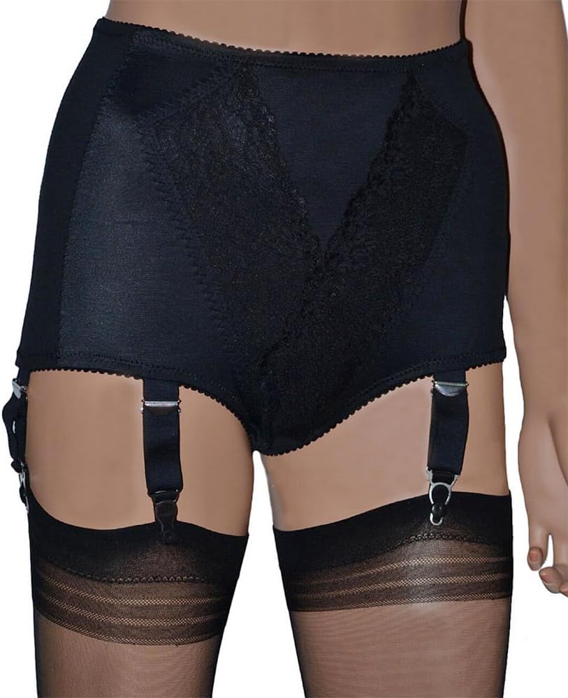 Retro 6 Strap Panty Girdle with Suspenders Black Firm Control with 6 Garter Straps