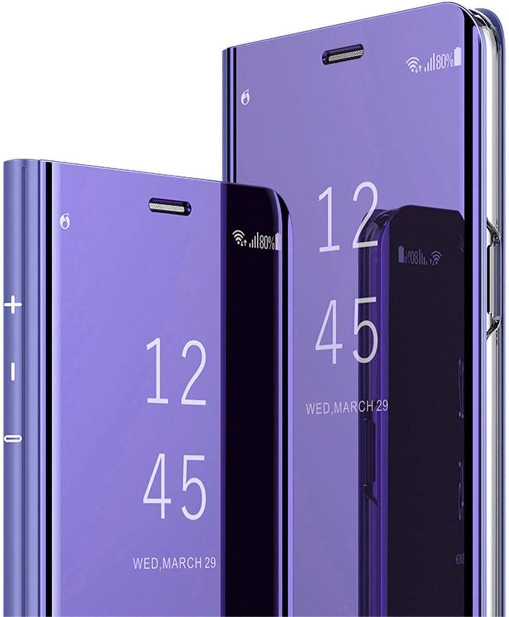 Starred Clear View Standing Cover for Samsung Galaxy S10 PC 360-degree Protective Mirror Case Shockproof Protective Flip Case (Purple)