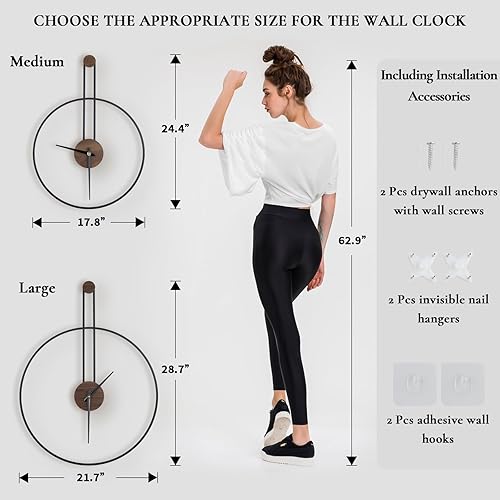 Miniatura 6 de Reloj de pared moderno, reloj de pared grande con esfera de nogal, silencioso, sin tictac, para sala de estar, decoración del hogar, dormitorio,