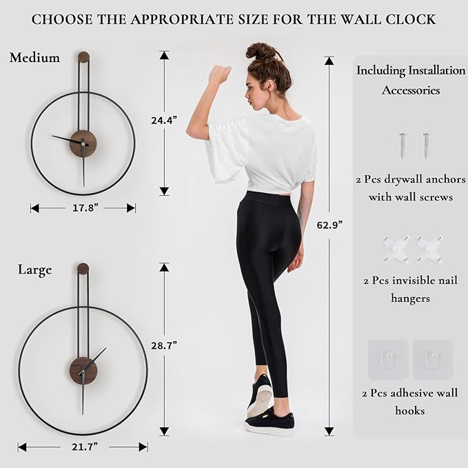Reloj de Pared Moderno DRELIFAM 45.2x62.0cm Negro Números Minimalista miniatura 2