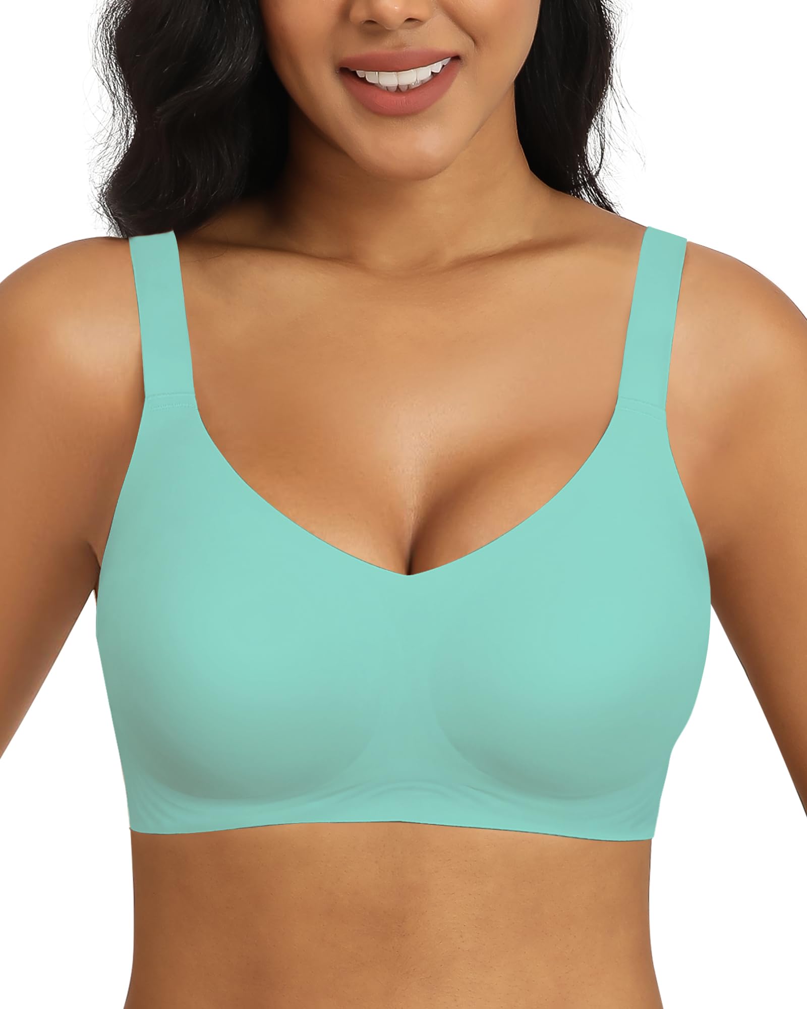 HORISUN Women's Wireless Bra - No Underwire, Seamless, V-Neck, With Jelly Push-Up Strip - View #6
