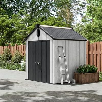 Amopatio Outdoor Storage Shed,6x6 Resin Shed with Floor Included, Outside Sheds Storage Waterproof for Bike, Tools, Garden, Backyard