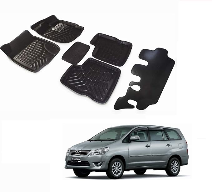 KOZDIKO TPE Car 3D Foot Mat for Toyota Innova, Black, Set of 7 Pcs