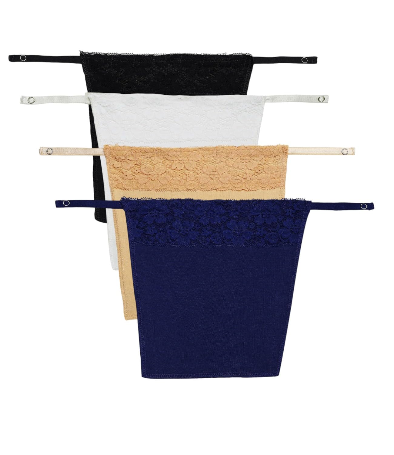 Women's Cotton Spandex Clip-On Mock Camisole with Lace Camisecret -Set of 4 Black/White/Beige/Navy Blue (ONE Size)