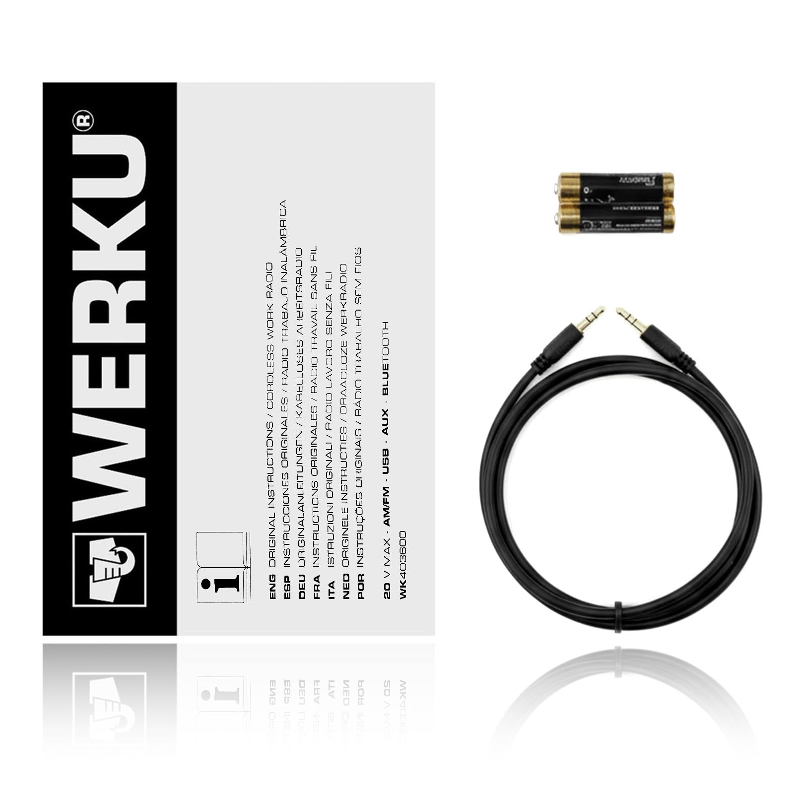 Werku WK403600, Radio Travail sans Fil, Qualité Professionnelle, Puissance 20 V, Affiche Digital, Bluetooth, Modulations AM/FM, Ports AUX/USB, Ne Comprend Batterie et Chargeur